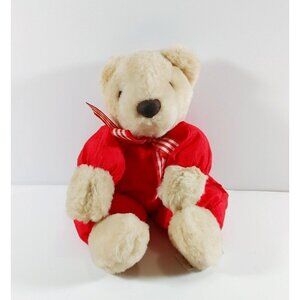 Hallmark Teddy Bear Plush Christmas Red Nylon Body Bow  Clip Paws 12” Vintage